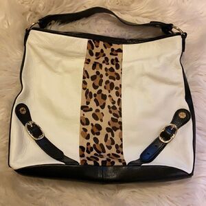 Emma Fox | Leopard Print Dressage Frame Bag White Leather Hobo Satchel Bag